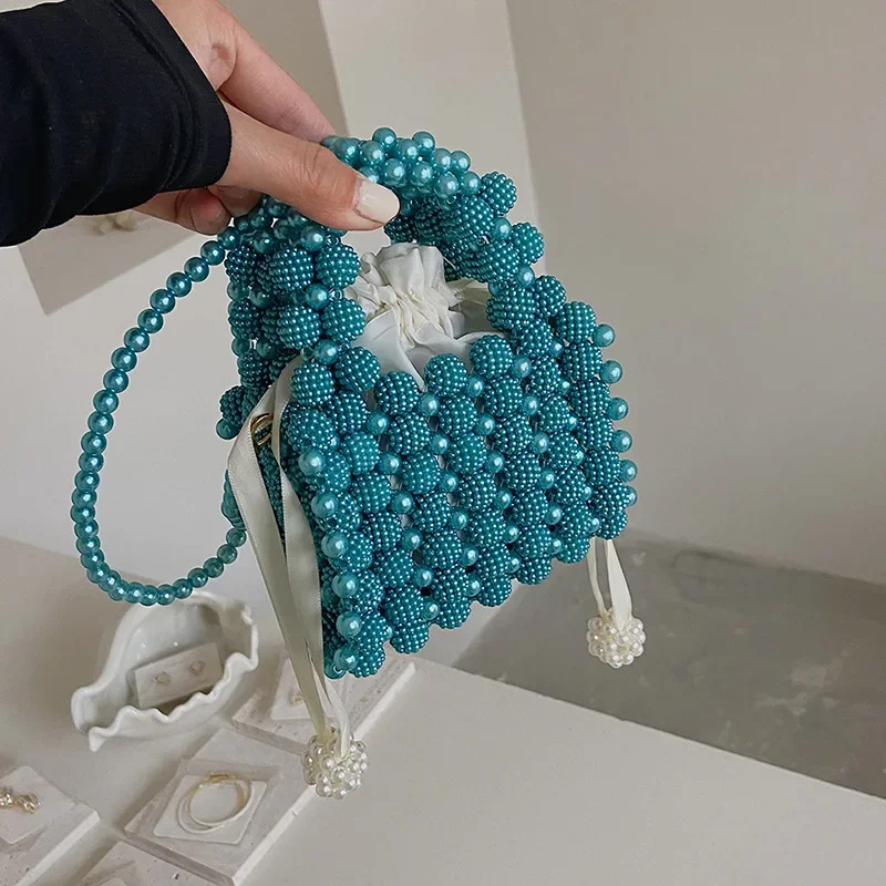 

Mini Versatile Hand Woven Beaded Handbag Fashion Retro Pearl Crossbody Bags for Woman Ins Texture Party Women's Shoulder Bag
