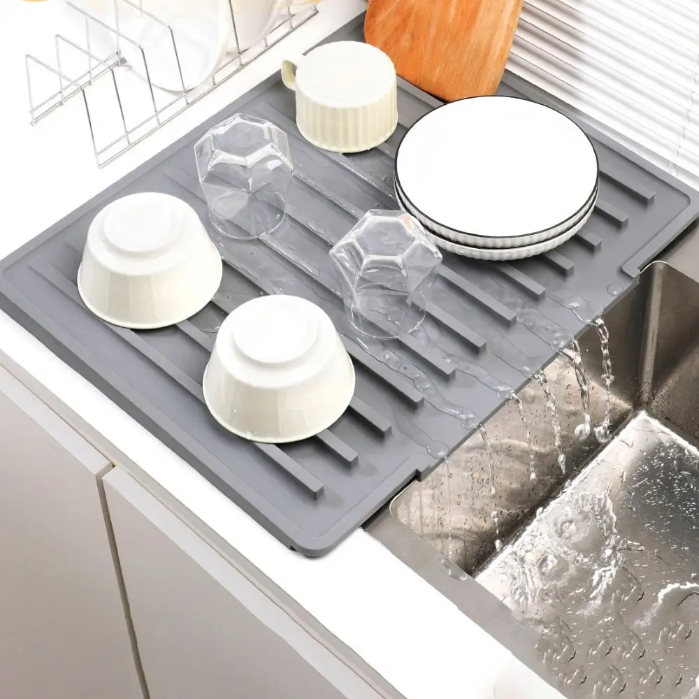 Slope Diversion Design Silicone Dish Drying Mat Heat Resistant Non-slip Kitchen Sink Drain Pad Large Size Thickened Pot Holder