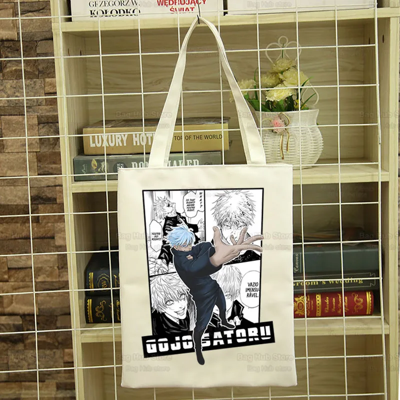 Jujutsu Kaisen Gojo Satoru Room Anime bolsos de lona de gran capacidad, bolso de mano universitario Harajuku, bolso de compras para mujer