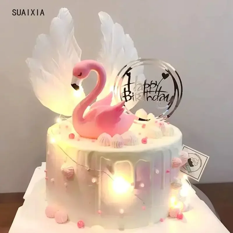 Flamingo Cake Decoration Acrylic Cake Topper Birthday Party Decoration Wedding Dessert Mother's Day Gift Hawaii Party Decor