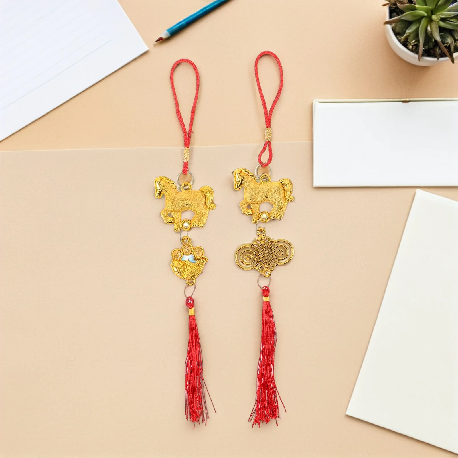 말의 해 장식품 10개 2026년 중국 설날 장식 축제용 걸이 펜던트 가정 사무실 트리용 빨간색 태슬 행운
