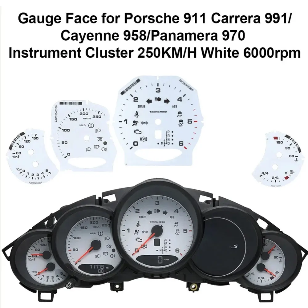 Anzeigeflächen-Overlay für Porsche 911 Carrera 991 / Cayenne 958 / Panamera 970 Instrumentencluster 250 km/h 300 km/h 6000 U/min 8000 U/min – Detail 4