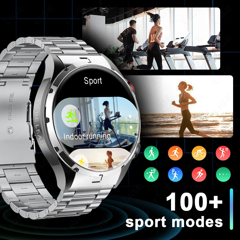 LIGE 2024 NFC 466*466 HD Screen Smart Watch Waterproof Sports GPS Tracker Men Smartwatch Local Music Player SOS Help Watches New