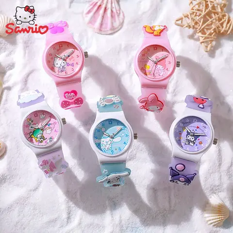 Sanrio Cinnamoroll 어린이 손목 시계 Kuromi 헬로 키티 My Melody Kawaii 방수 실리카 젤 크로노 그래프 시계 학생 선물