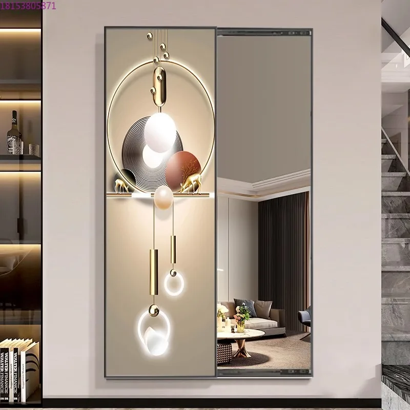 Modern light luxury hidden full-body mirror porch decorative painting sliding mirror