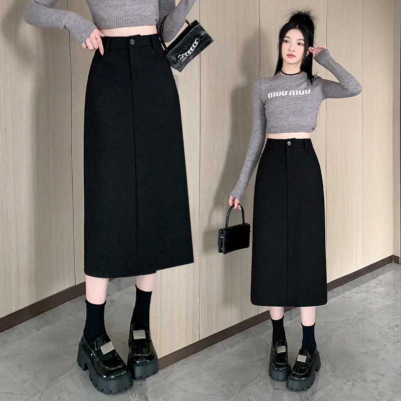 Plus Size Elegant High-End Versatile Straight-Leg Suit Skirt Spring New Style for Plus Size Women, Belly-Covering Slimming Long