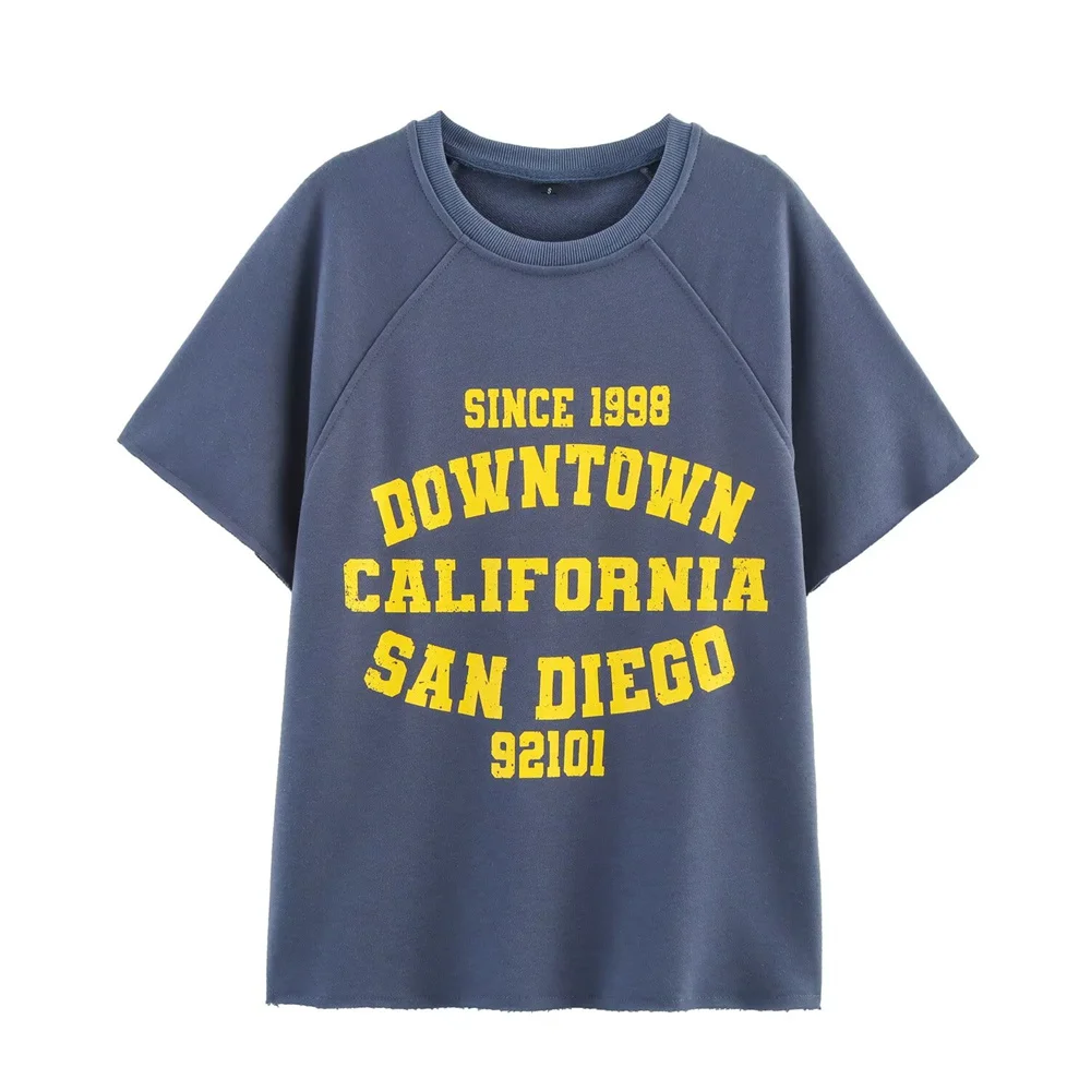 Zomermode T-shirt met ronde hals en korte mouwen met letterprint voor casual damesshorts