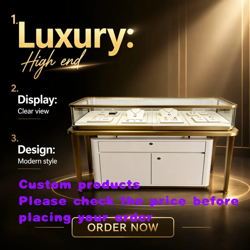 custom.High End Stainless Steel Frame Jewelry Display Counter Lockable Jewelry Showcase Cabinet LED Lighting Eco-Friendly Showro