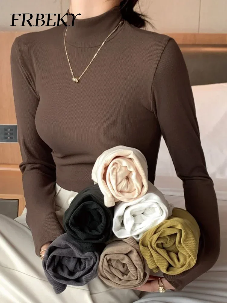 

Women's Sweater Autumn Knitted Half-high Neck Bottoming Shirt Solid Color Inner Long-sleeved Tops Korean Fashion Tops Knitwear