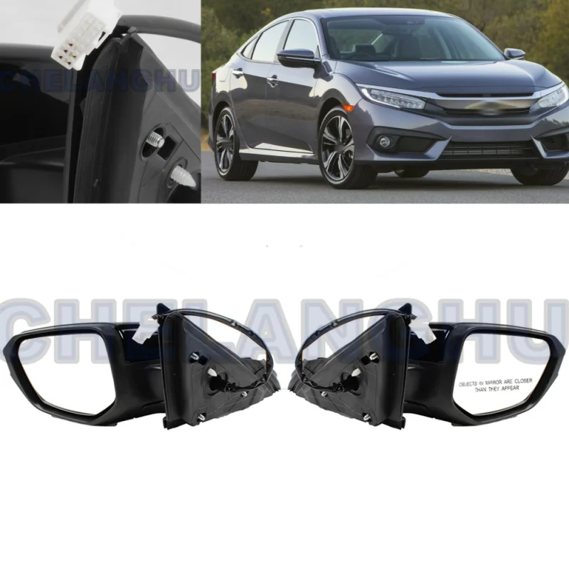 Mirror Assembly For Honda Civic 2016 2017 2018 2019 2020 2021 US version Pair L+R 5 Pins Black Painted Heated Power Adjust