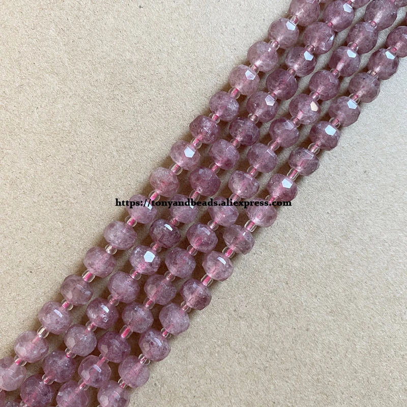 Semi-precious Stone Diamond Cuts Faceted Rondelle Strawberry Quartz 7