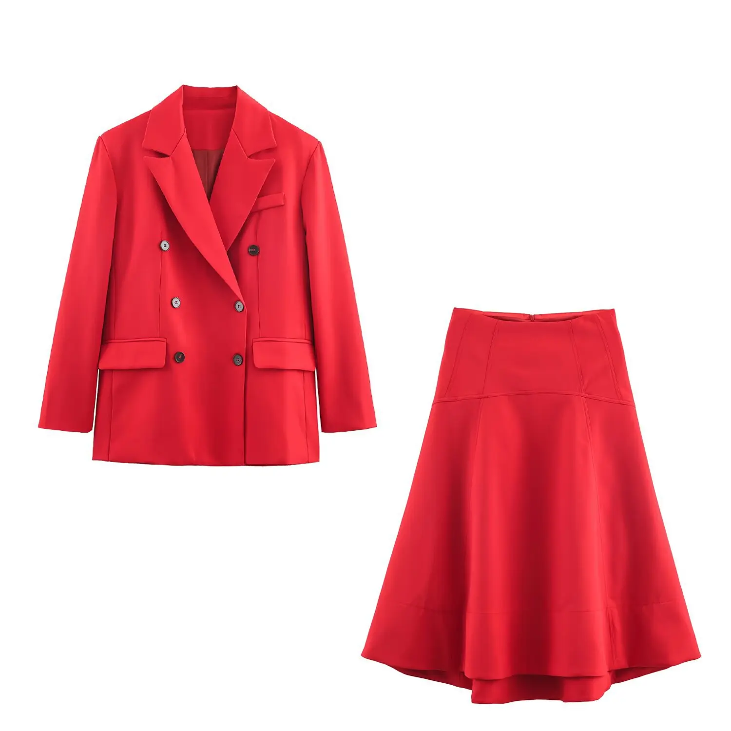 

European and American style 2025 winter new women's straight double-breasted blazer cape midi skirt suit