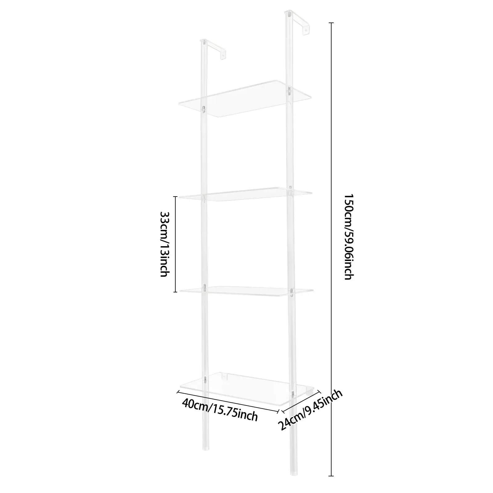 رف كتب أكريليك، رف كتب أكريليك شفاف مثبت على الحائط، رف كتب متعدد الطبقات #3