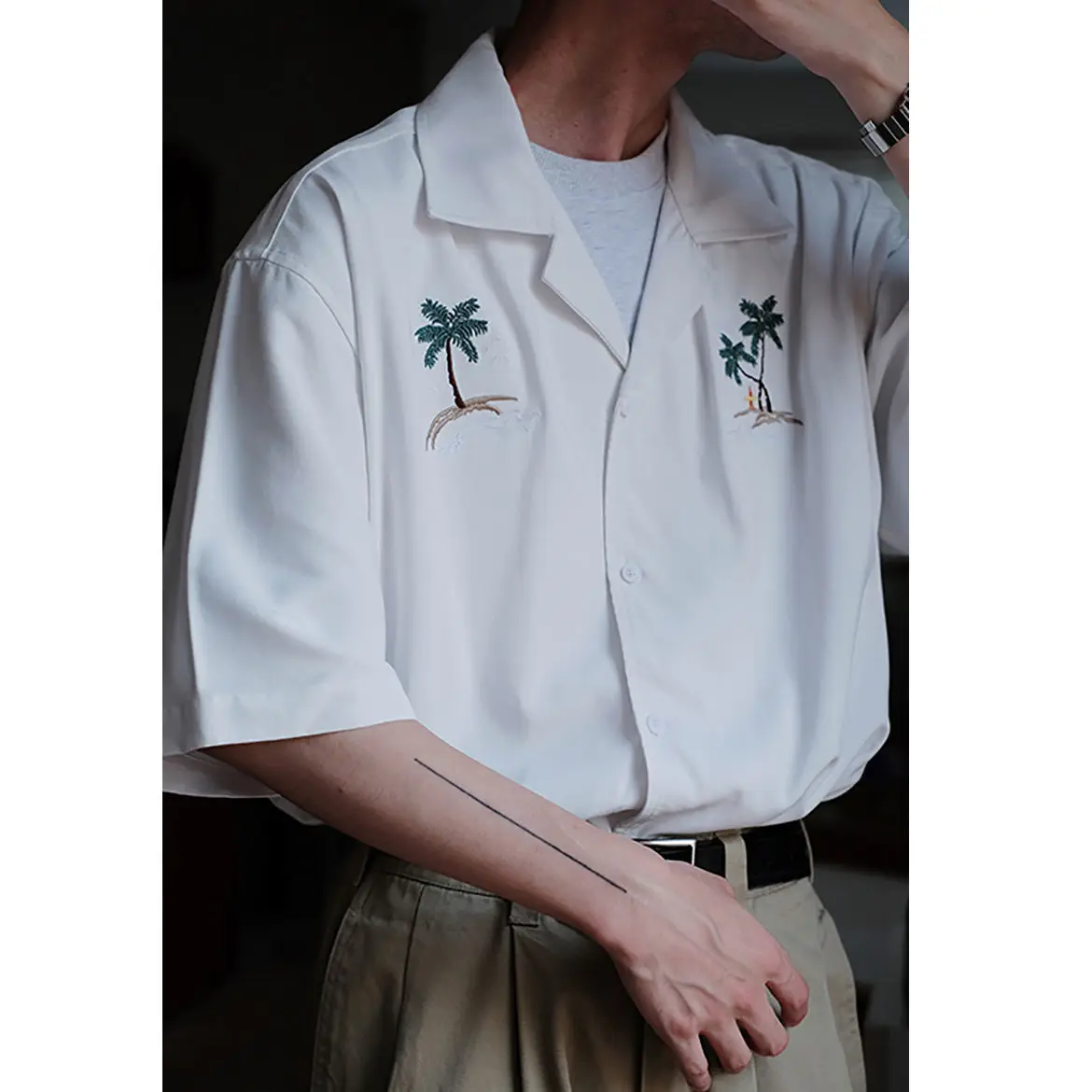 Summer Japanese loose shirt men s coconut tree national trend uban collar ins beach shirt retro trendy brand top shirts for men