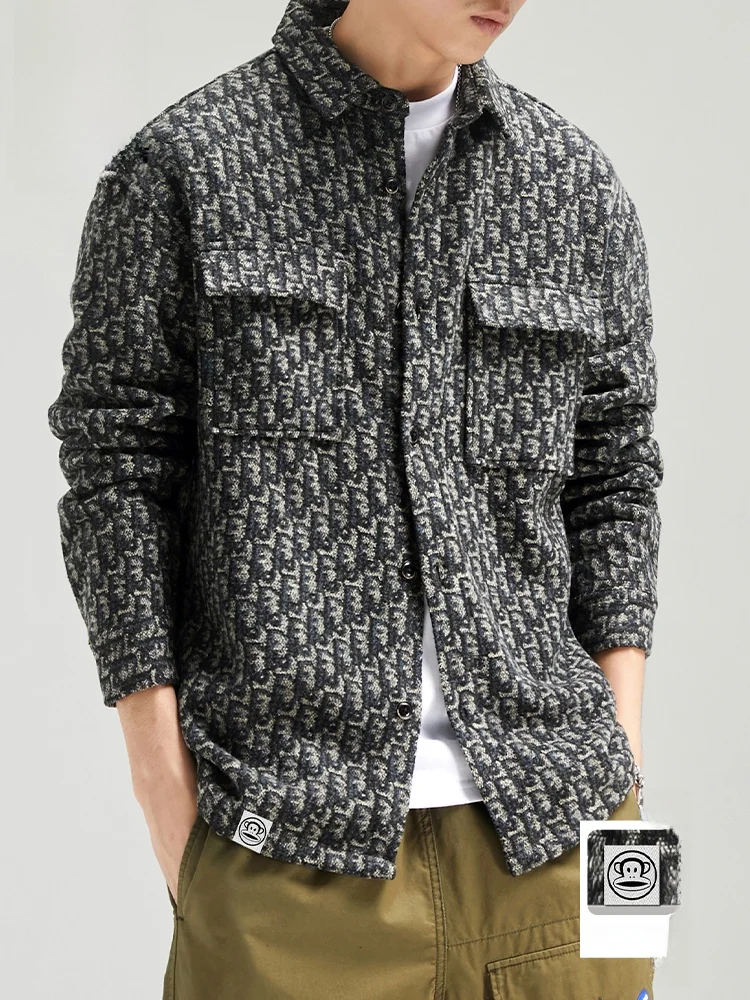 

PaulFrank American Retro Men's Long Sve irt Spring New Workwear Jaet Loose Fit Youthful Sle Polyester Blend Casual S...