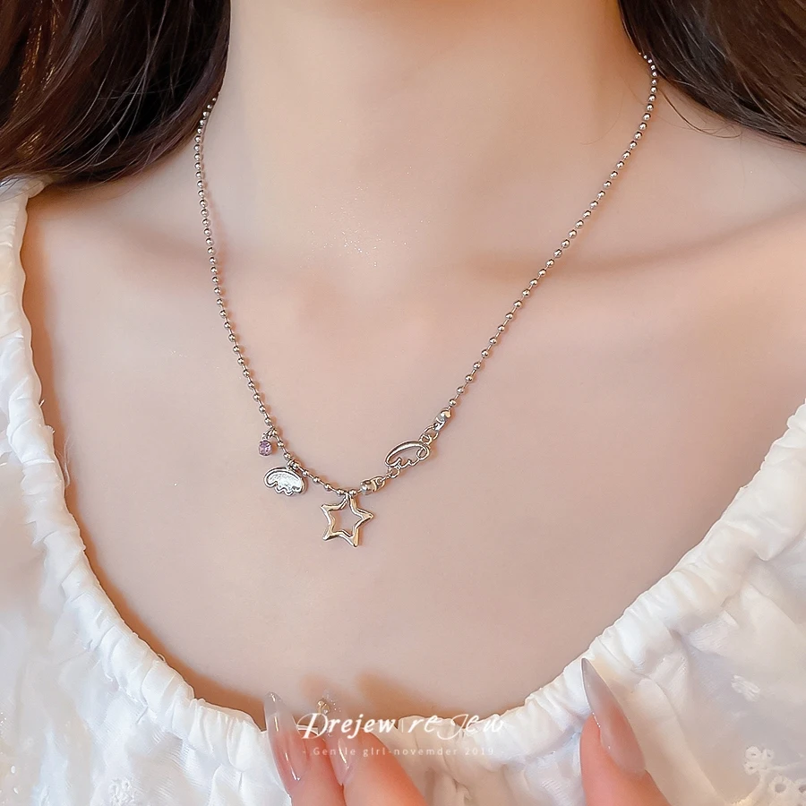 DREJEW Five-pointed Star Titanium Steel Necklace Light Luxury Chain, Simple and Retro Women's Necklace, Design Sense, Niche
