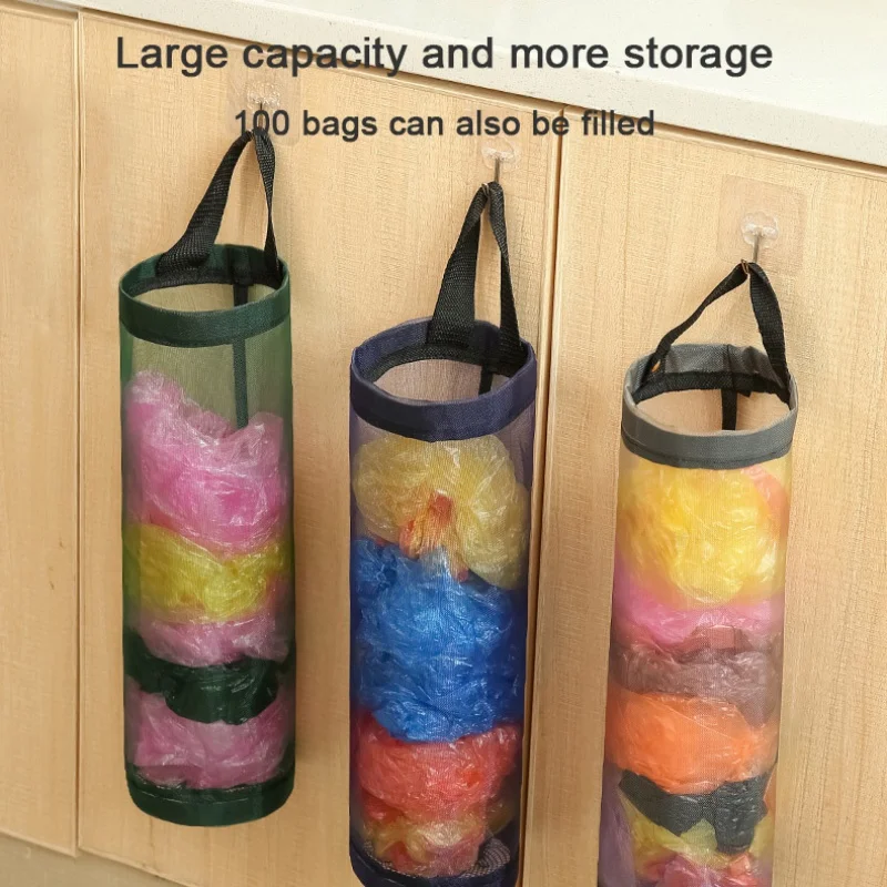 Storage Trash Garbage Bag Holder Hanging Wall Mount Garbage Bag Storage Pouch Punch Free Durable Wearable for Kitchen Gadgets