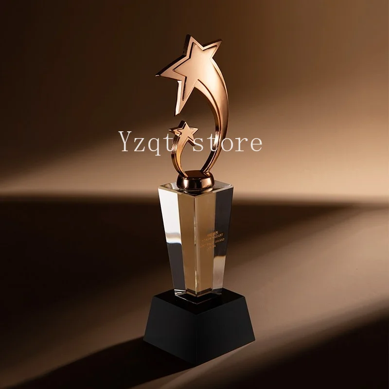 Honor Crystal Trophy Creative Customization High-end Gold, Silver and Copper Double Pentagram Enterprise Company Anniversary