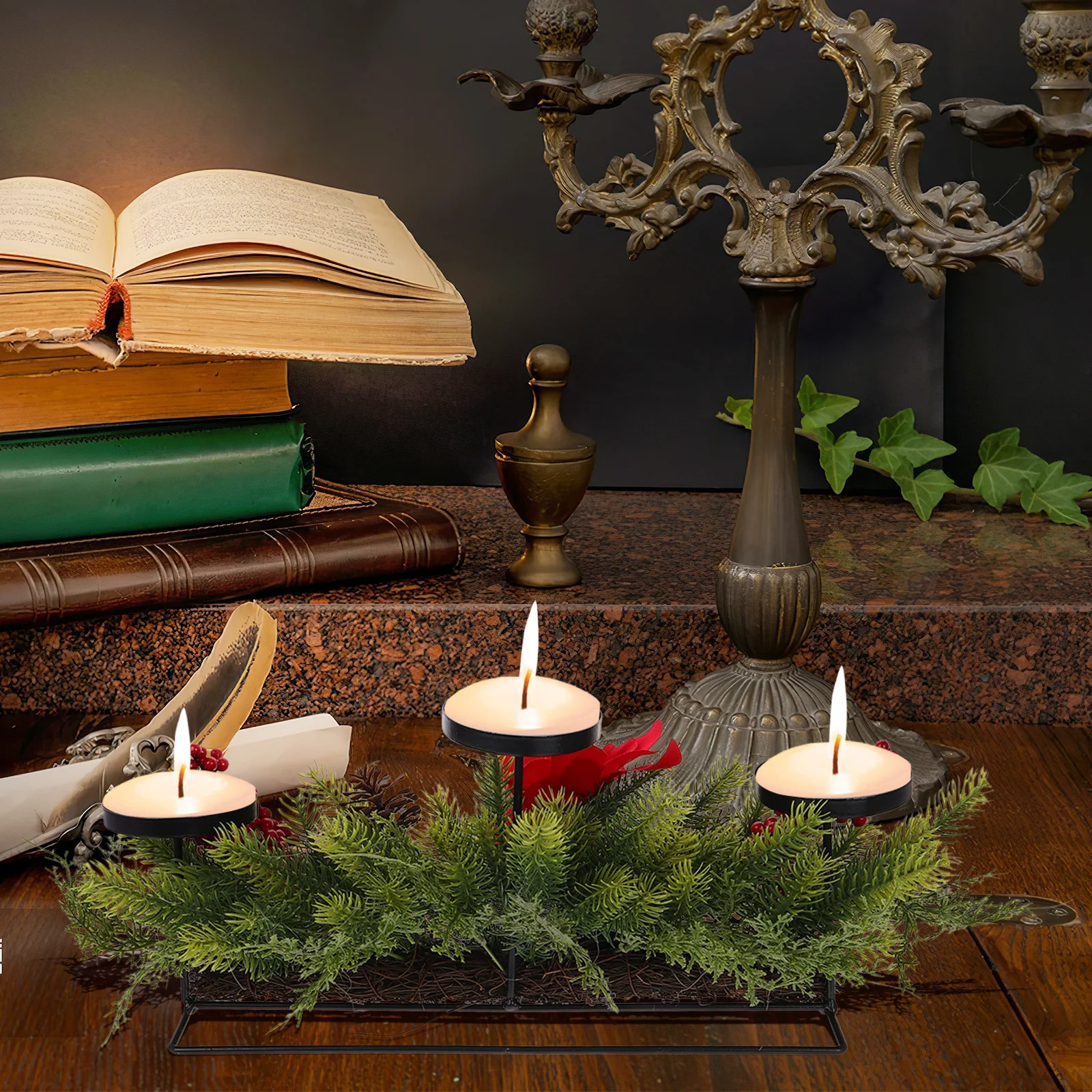 

Christmas Tabletop Poinsettia Centerpiece 3 Tray Holder Lifelike Pe Flowers Festive Dining Room Decor Advent Stand