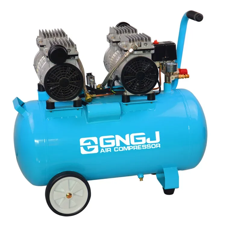 promotional ultra silent AC 220V 50HZ 550W 8 bar 50L oil free oilless Small portable air compressor power de-tal two-heads