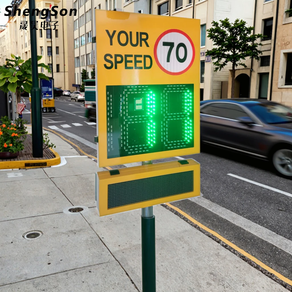 Outdoor Solar LED Traffic Signs & Radar Speed Meter with Aluminum Construction Digital Printing 12 in Sign Size