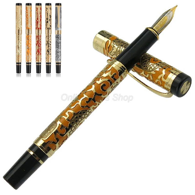 

Jinhao 5000 High Grade Metal Fountain Pen Dragon Texture Carving Red & Golden For Office & School & Home Ink Pen JF003