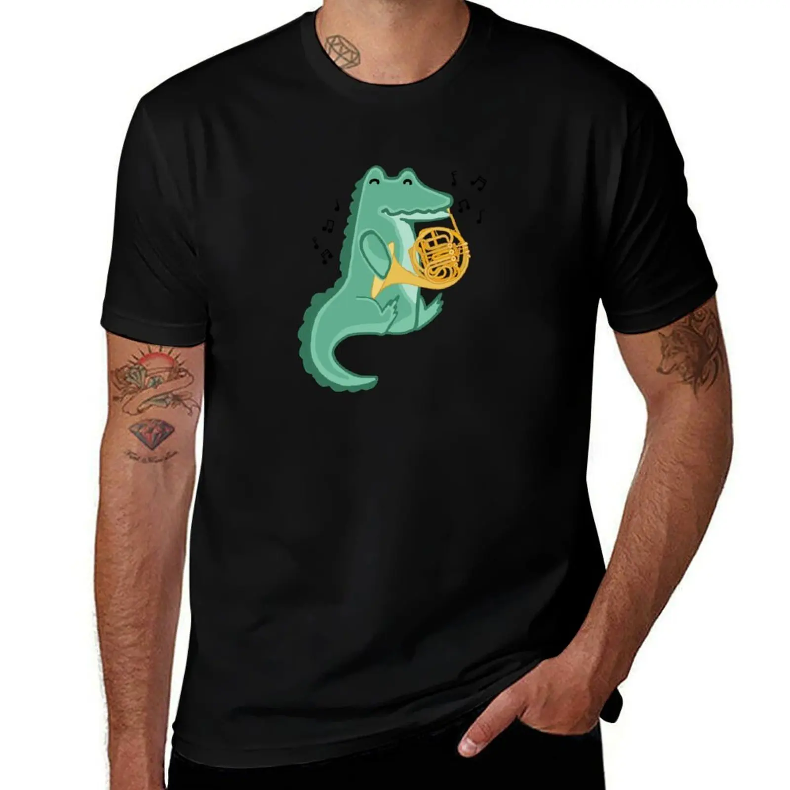 

French Horn Alligator T-Shirt anime clothes vintage t shirts custom t-shirts Funny t-shirt clothes for men