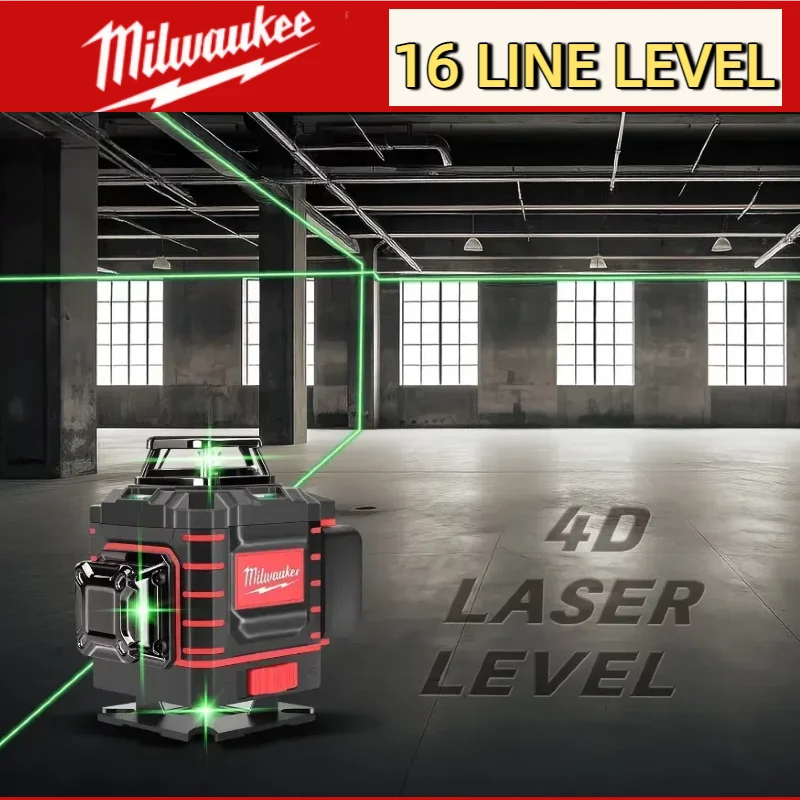Milwaukee 16 Linien, 4 Seiten x 360 Grad, vertikal, 4,2 V, 3–4D-Laser, grüner Strahl, selbstnivellierendes vertikales Kreuzlinienlaser