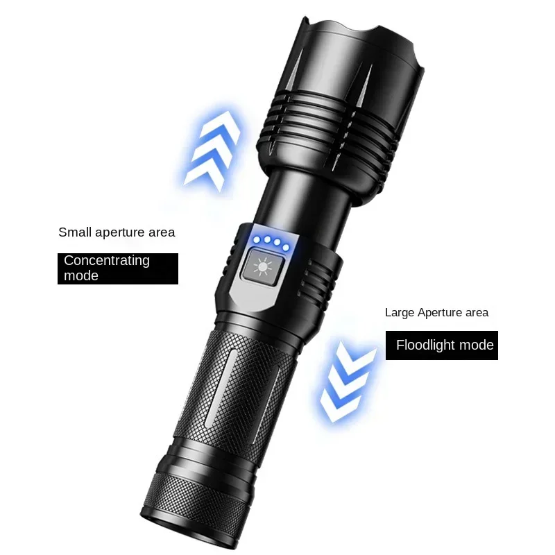 Emergency Super Bright LED Flashlight 500m+ Long Range Zoomable USB Rechargeable Spotlight Torch with Power Display