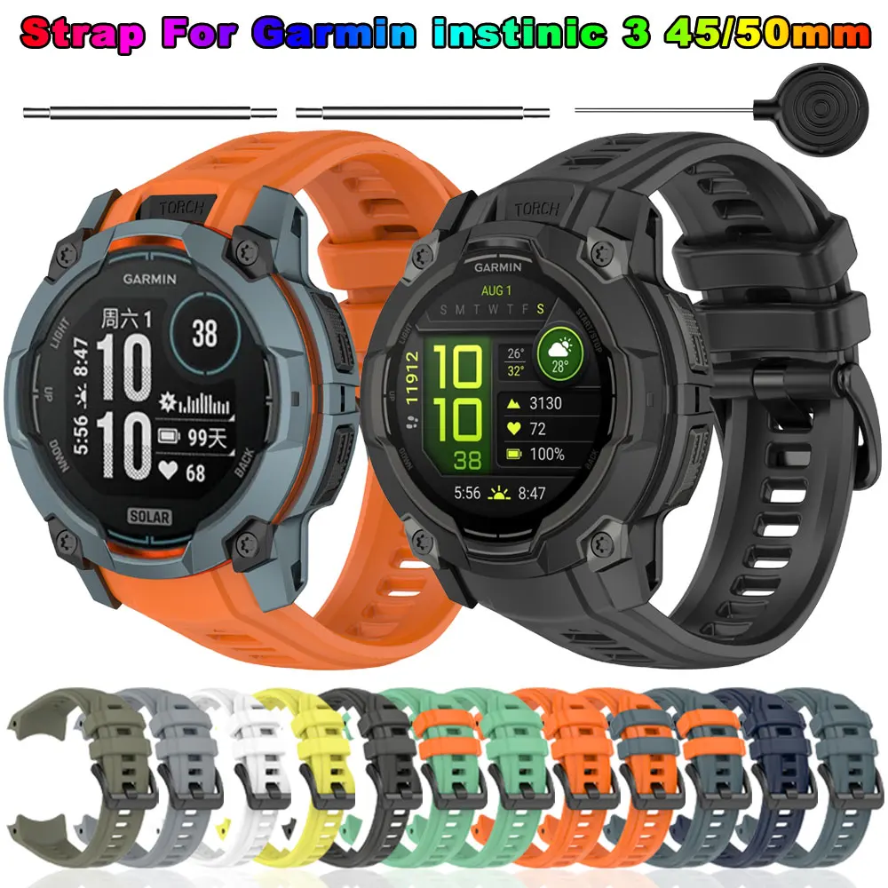 

Силиконовый ремешок для часов Garmin Instinic 3, 45 мм, 50 мм, ремешки для умных часов Instinic3, сменный браслет для часов