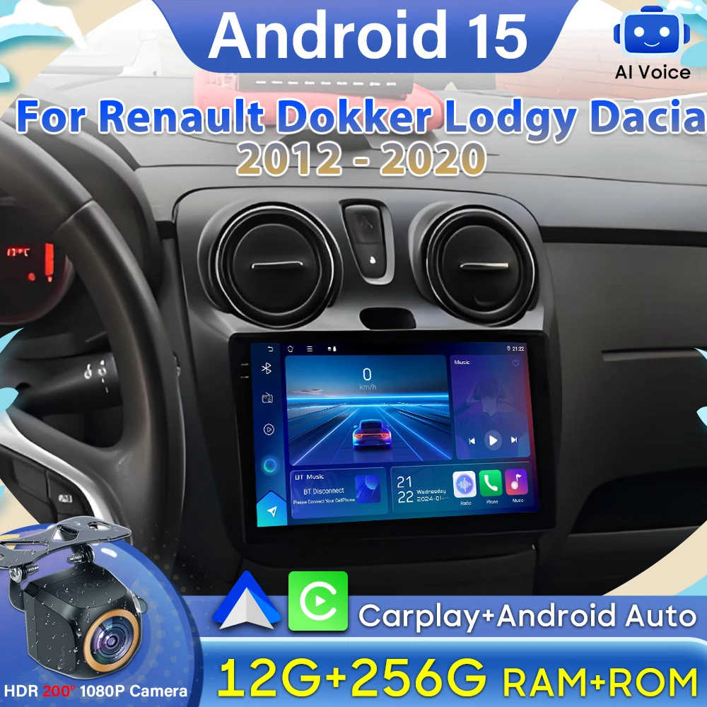 Car Radio Android 15 For Renault Dokker Lodgy Dacia 2012 -2020 Multimedia Player GPS DSP Autoradio 4G Wifi No 2din Video Carplay