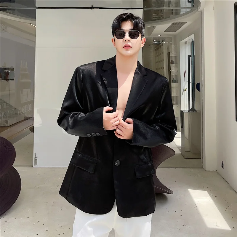 

Весенняя новинка: Мужской повседневный свободный пиджак из сатина, модный костюмный жакет, элегантный, молодежный, однотонный, длинный рукав, стильный