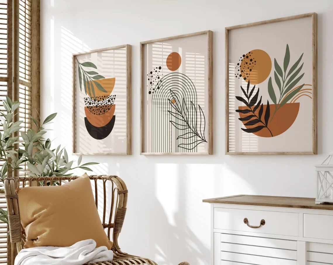 Boho-Wandkunst mit botanischem Druck, abstraktes Blattlinien-Poster im Mid-Century-Stil, Dekoration für Wohnzimmer, Schlafzimmer, Flur, Büro