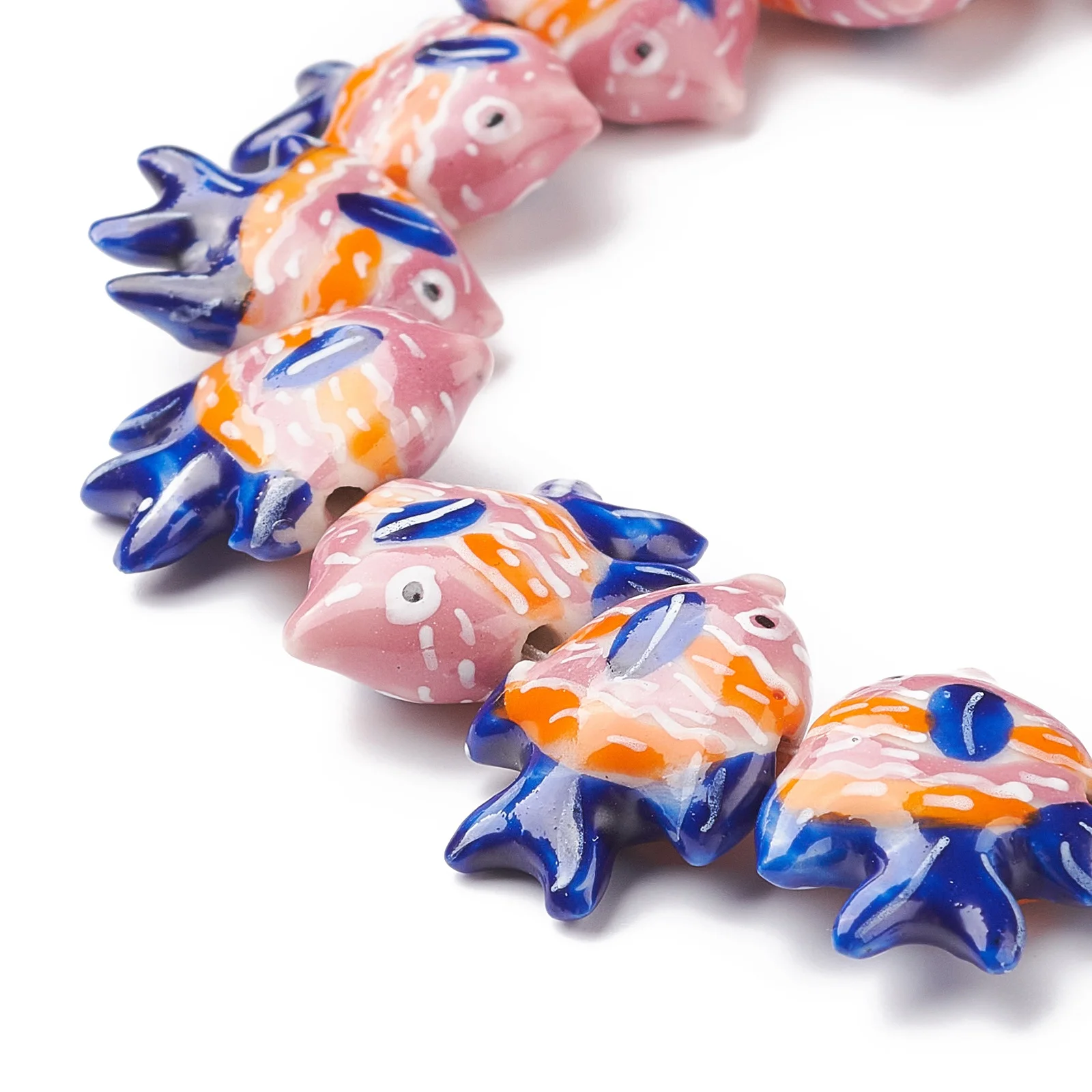 20pcs Handmade Ceramic Porcelain Beads Colorful Tropical Fish Loose Spacer Beads Charms For Jewelry Making Necklace DIY Supplies