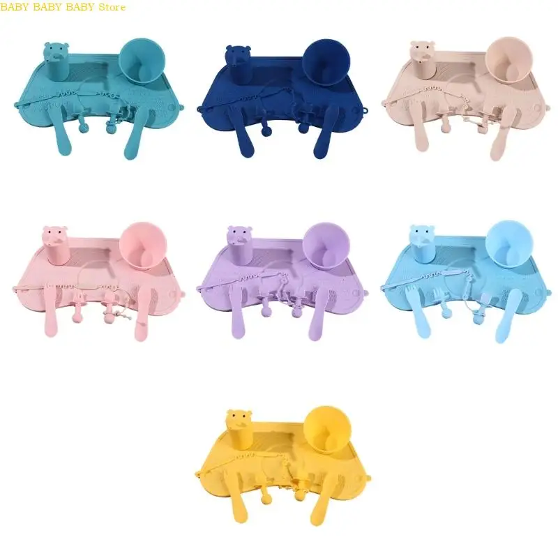 Q81A مجموعة وجبات الأطفال المصنوعة من السيليكون غير قابلة للانزلاق، أوعية أكواب أواني تصميم مفرش المائدة #2