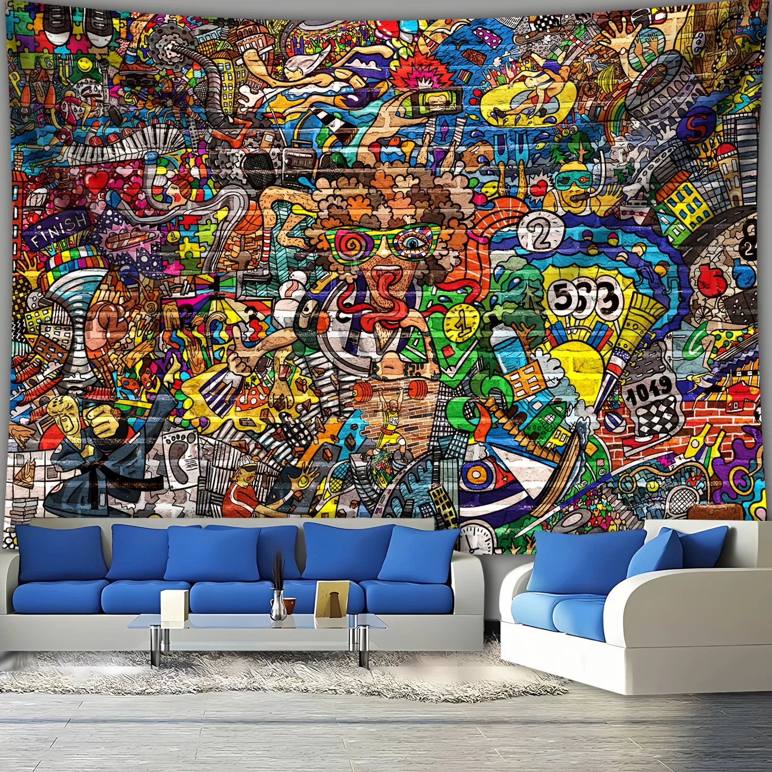 Abstract Pop Art Graffiti Tapestry Wall Hanging Polyester Colorful Urban Street Style Backdrop for Bohemian Home Decor Living Ro