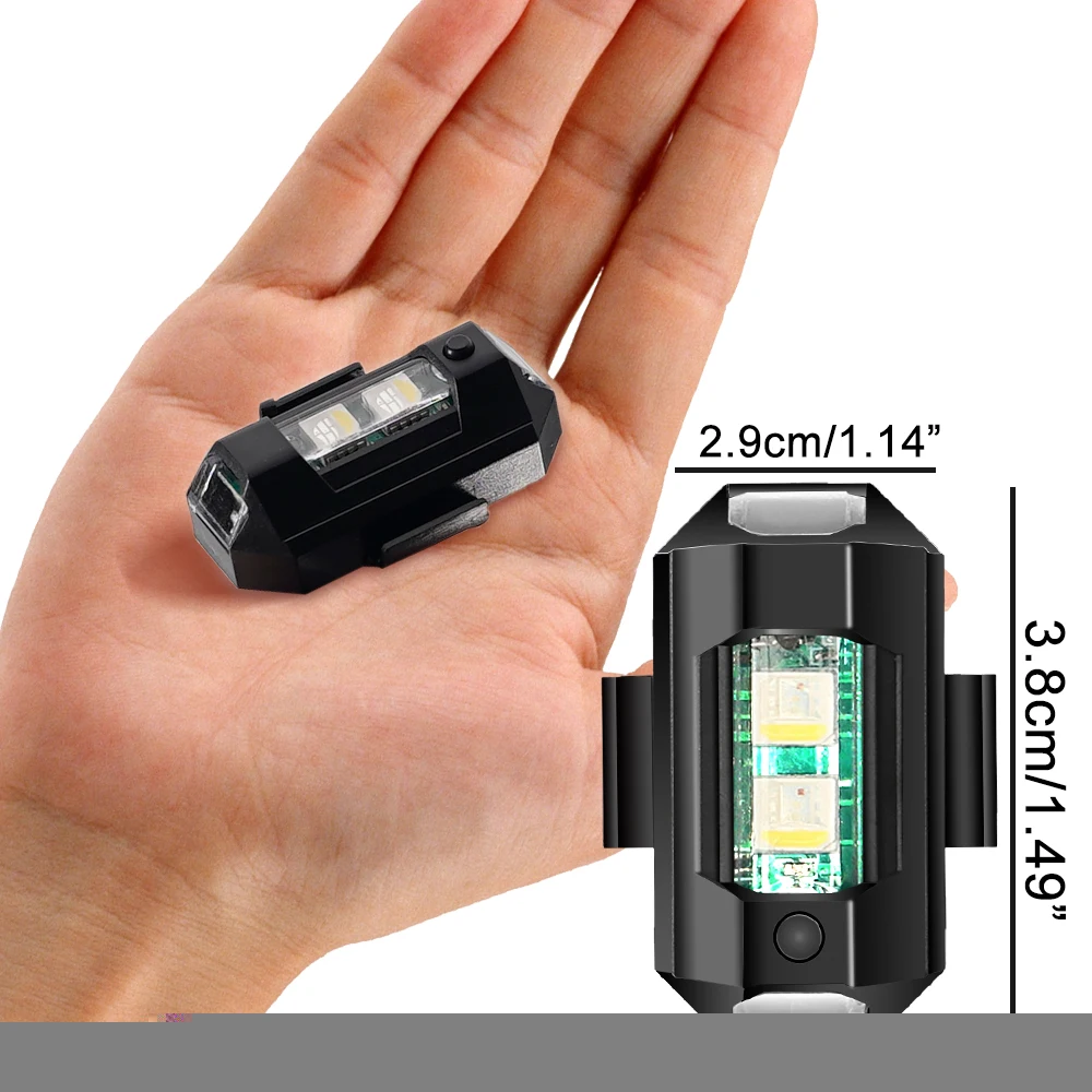 LED anti-colisão luz de advertência, Geral Aircraft Strobe, carregamento USB, 7-cor indicador de sinal de giro para motocicleta