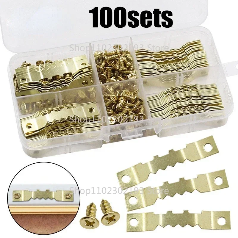 100pcs Double-sided Sawtooth Hook With Flat Head Screw Combination Set Straight Strip Frame Hanger Accessories