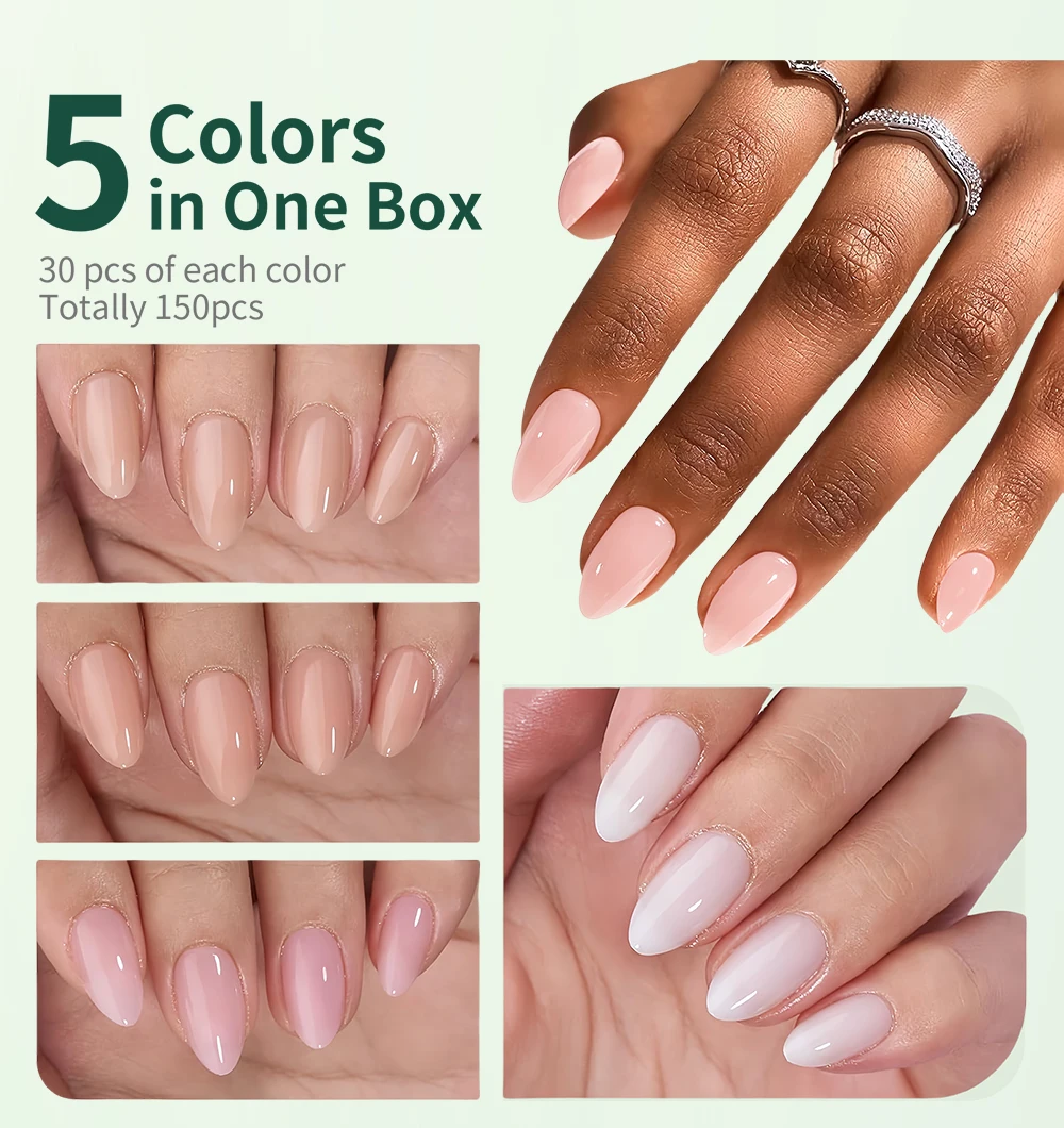 NAILPOP Nagelset zum Aufdrücken, 5-Farben-Mix, tragbare künstliche Nägel, 140–150 Stück, Mandel-Sarg, quadratisch, ovale Formen, langlebiges Design – Detail 14