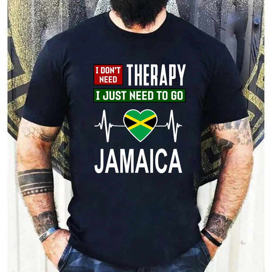 Vintage I Don't Need Therapy I Just Need to Go Jamaica T shirts Men Kawaii Oversized T-shirt Jamaican Flag Love Heartbeat Tshirt