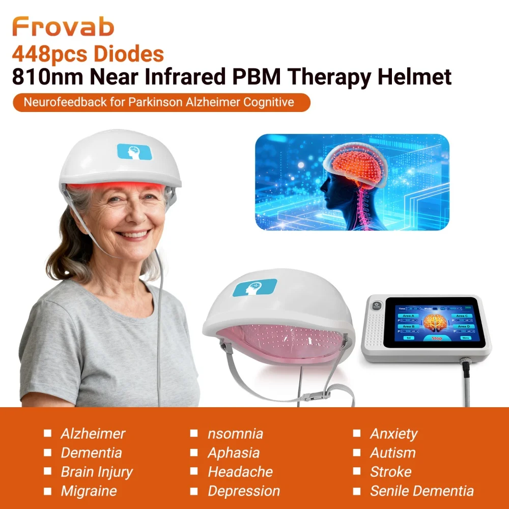 

Frovab Модернизированный 448 диодов PBM Шлем 810 нм Терапия ближнего инфракрасного света Кепка Стимуляция Лечение для лечения Паркинсона Альцгеймера Инсульт