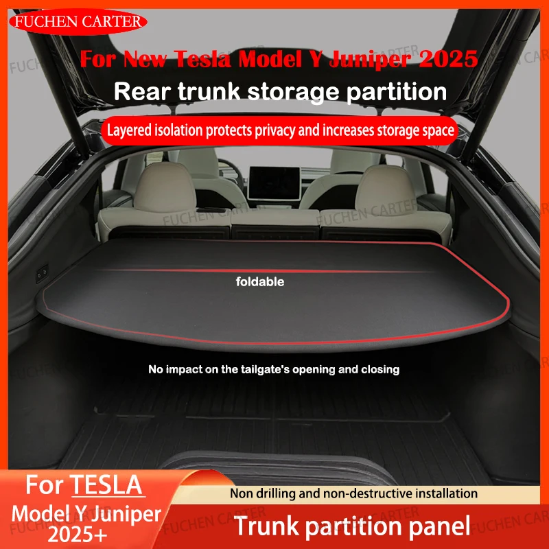 Trunk Cargo Cover For Tesla New Model Y Juniper 2025 Curtain Rear Luggage Carrier Retractable Partition Baffle Plate Extra Stora