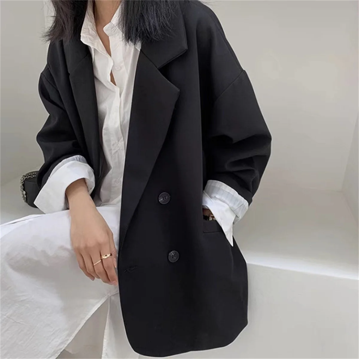 

Chic Black Blazer Casual Coat Streetwear Loose Jackets Solid Oversize Blazer Women Suit Korean Women's Clothing Student 2025 New