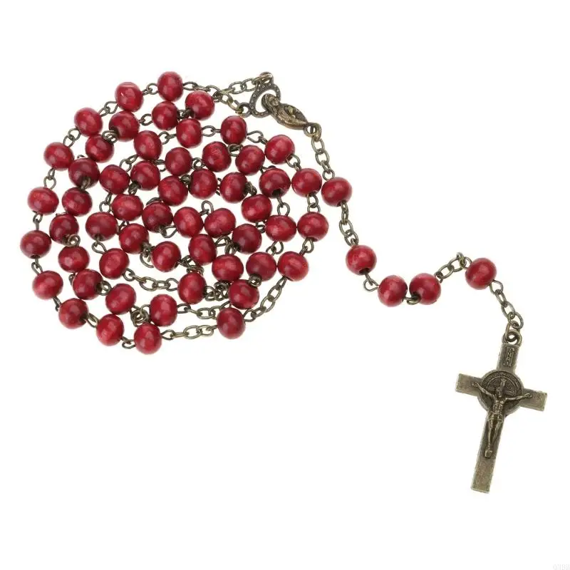 Q39B cuentas madera natural para collar colgante cruzado collar rosario cristiano tejido a mano Jesús judío religioso