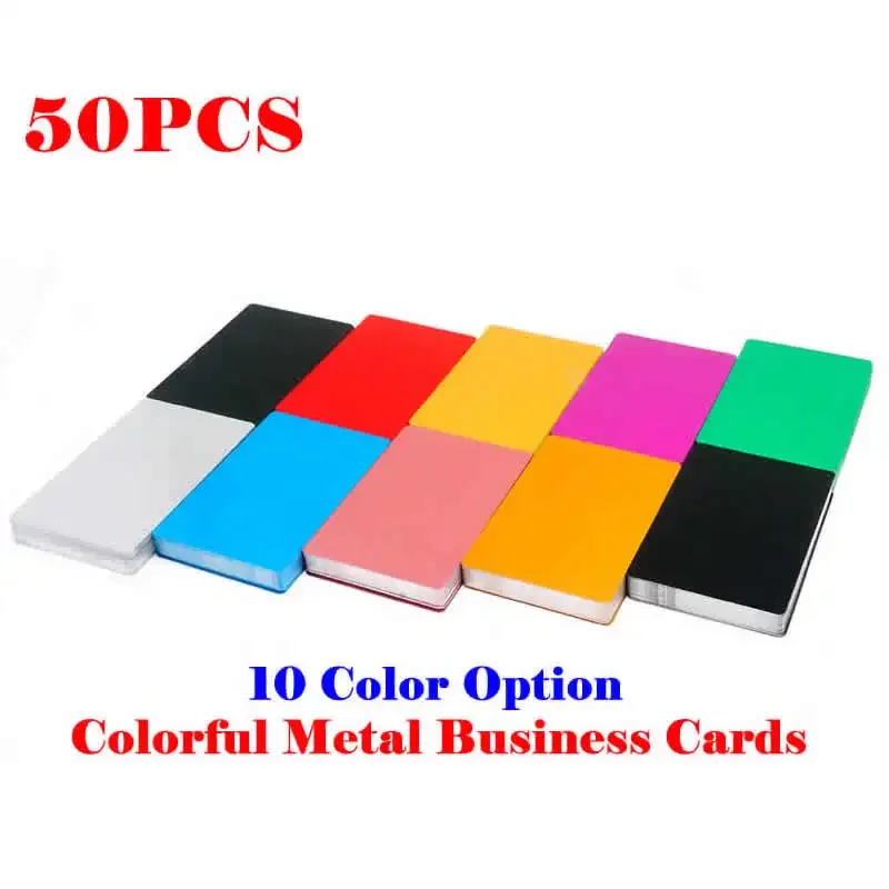 50pcs/set Colorful Metal Business Cards Aluminum Alloy Blank Card Name Cards Laser Engraving Business Visit Art Crafts 10 Colors