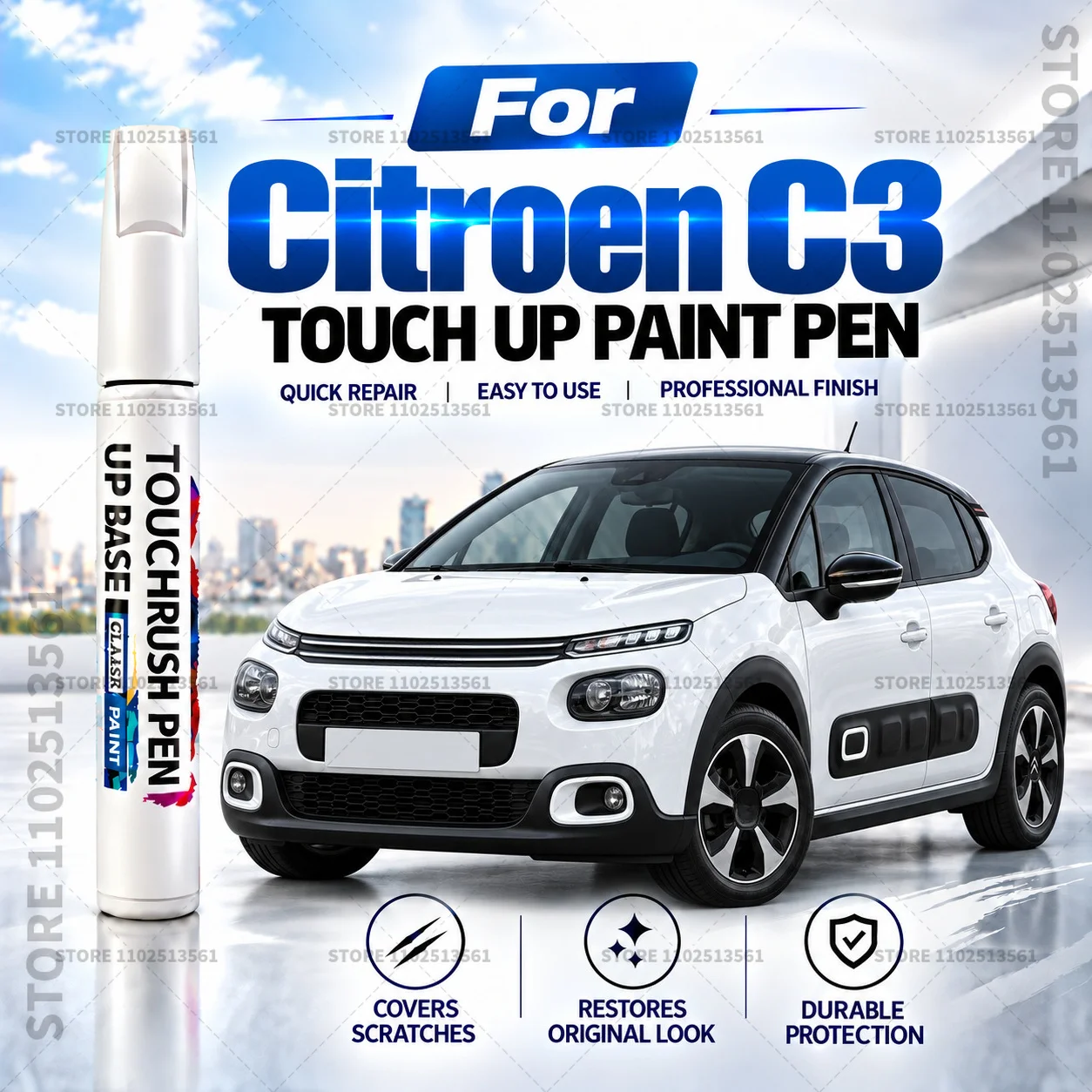 Auto Touch Up Paint Pen for Car Body Scratch Repair and Small Paint Chip Touch Ups For Citroen C3 1996-2025 Black White Blue Red