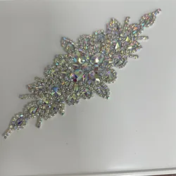 1PCS Diamond Rhinestone iron on Applique Patch  For Wedding Gown Bridal Sash Evening Wear