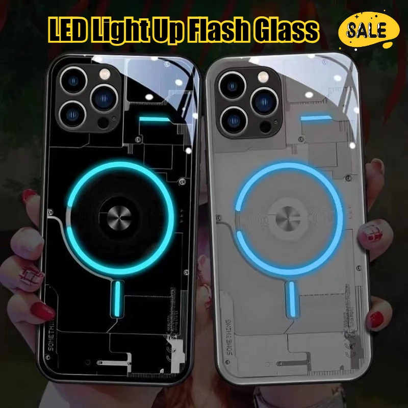 

Tech-Forward LED Light Up Flash Glass Phone Case for IPhone 16 15 14 13 12 11 Pro Max Mini X Xs Xr 7 8 Plus Shockproof Cover