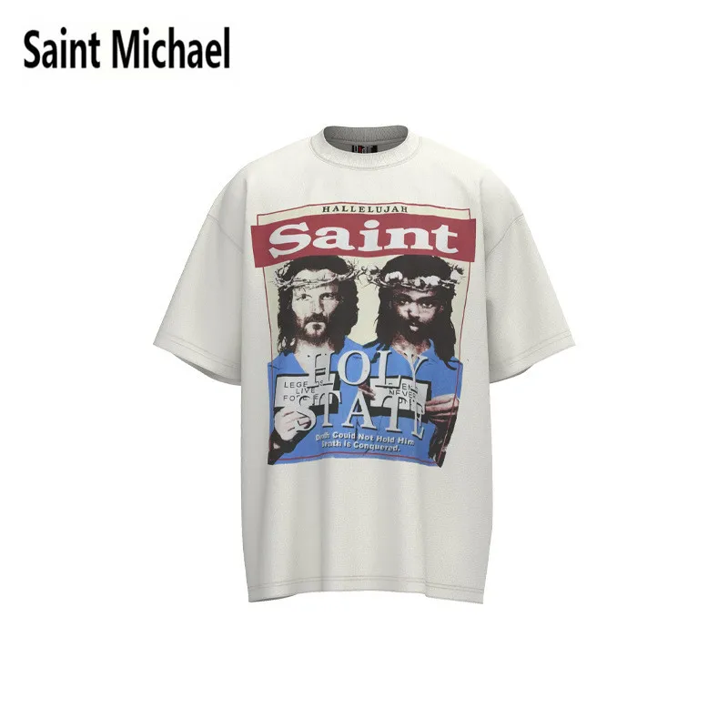 

Saint Michael high-quality parody cartoon character print men's and women's round neck casual loose short sleeved T-shirt summer