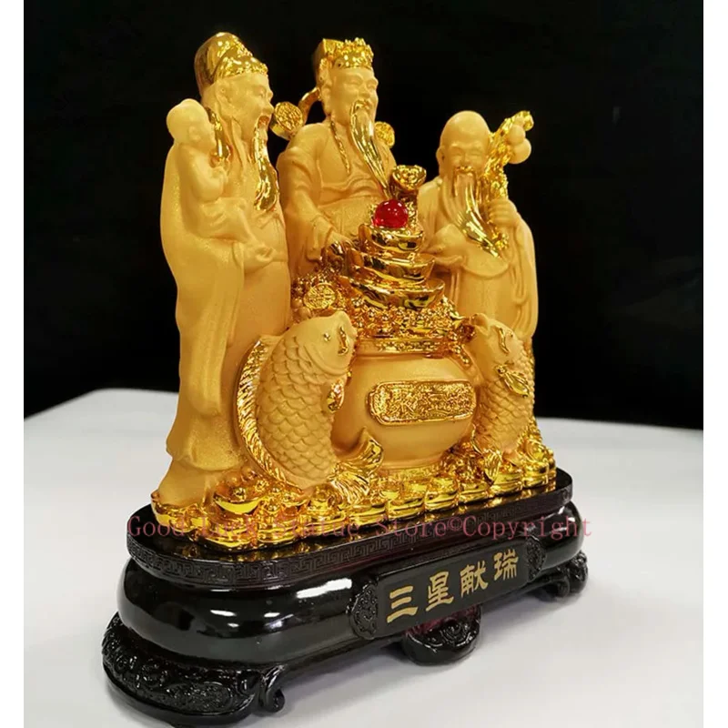 2025 FU LU SHOU 3 gods buddha HOME family effective Auspicious Geomantic decor Bring good luck Recruit wealth resin statue